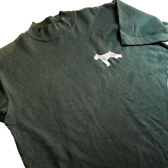 VTG Boundary Line Shirt USA Made Embroidered Terrier Dog Mock Neck Men’s SZ M - Picture 5 of 11